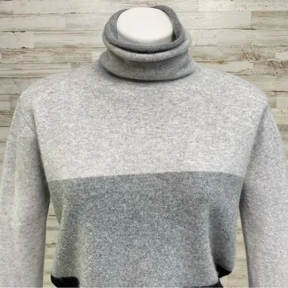 Magaschoni Cashmere Sweater Mock Neck Womens Size M Black Gray Colorblock - Picture 2 of 11